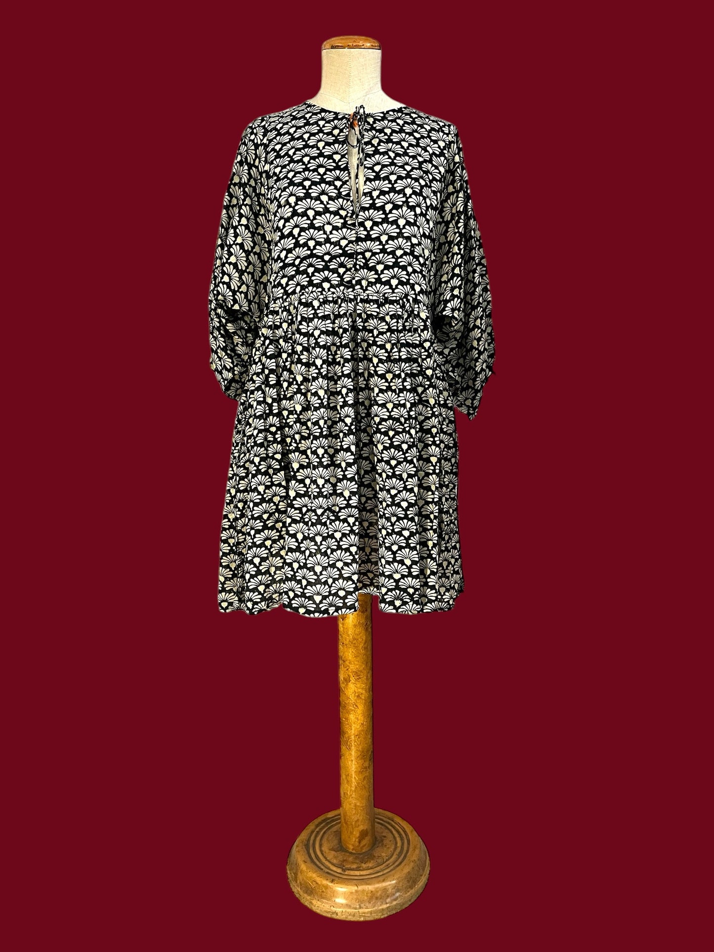 Short block print cotton dress