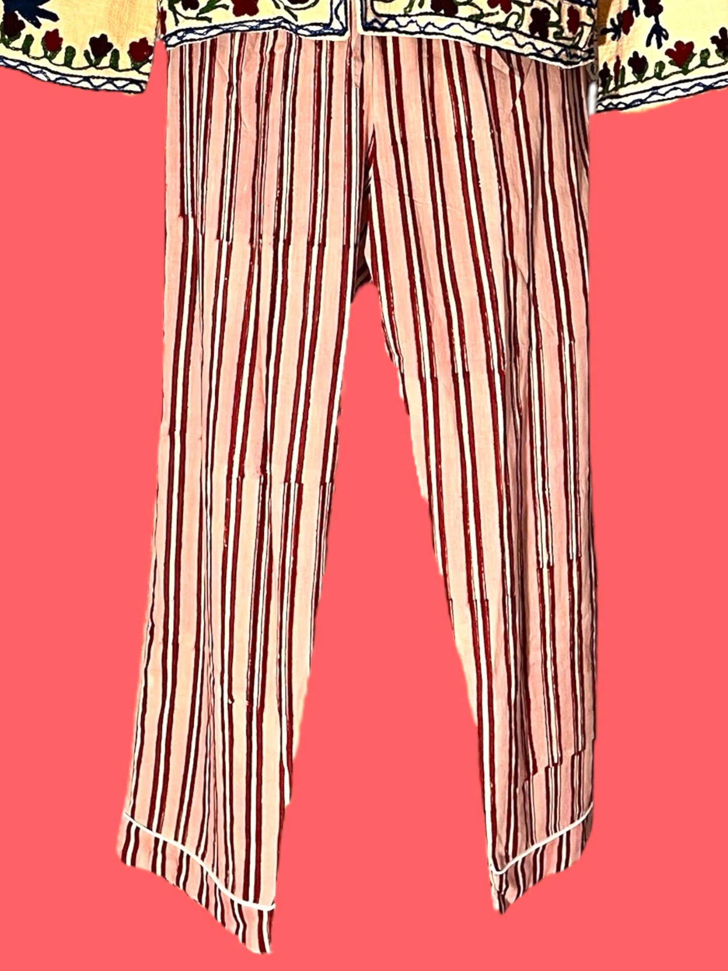 Block print striped cotton pijama pants