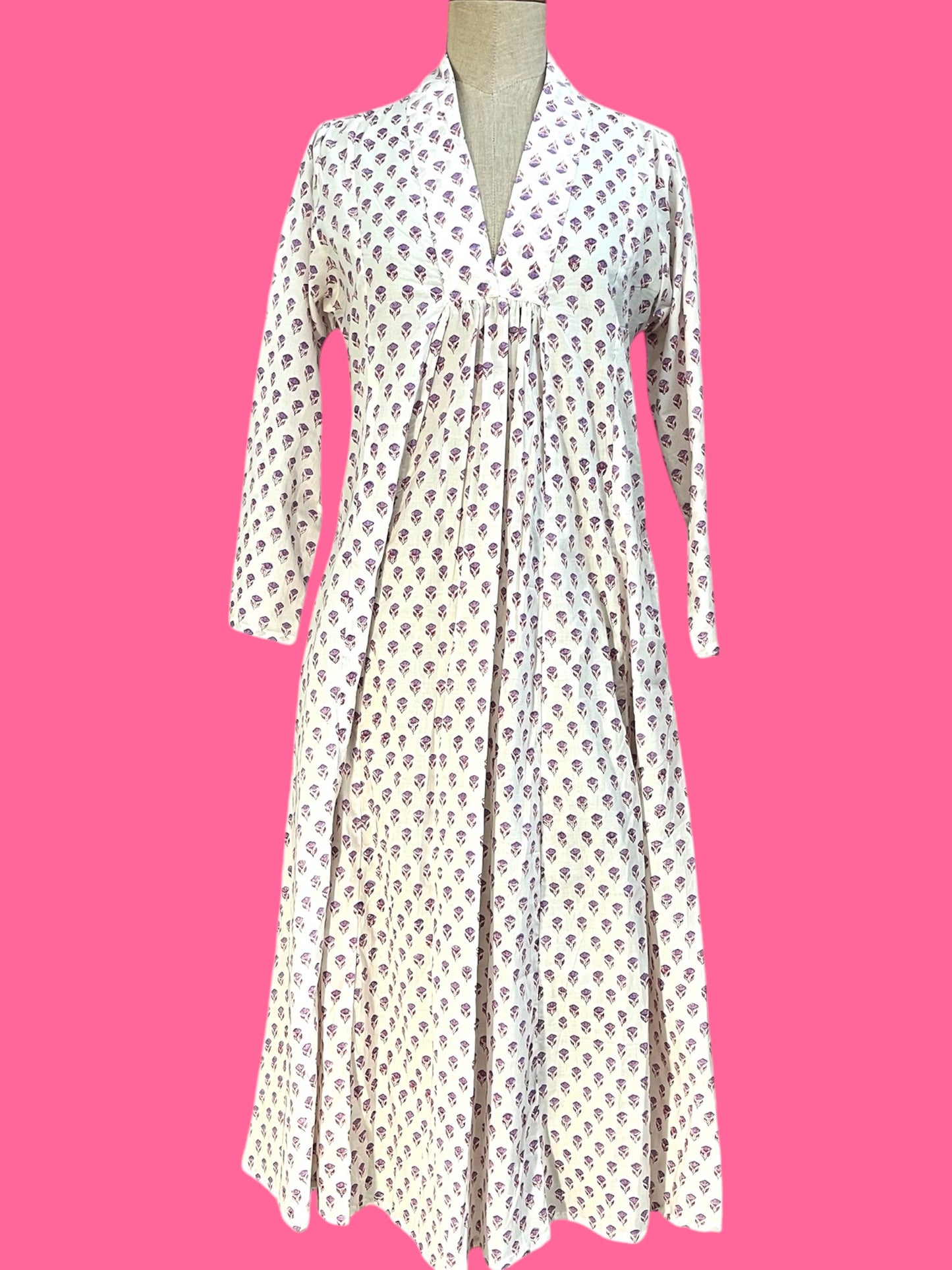 Block print cotton midi dress