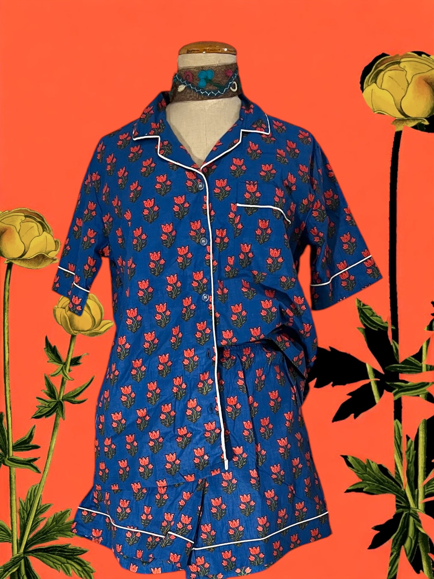 Block print cotton short pajama