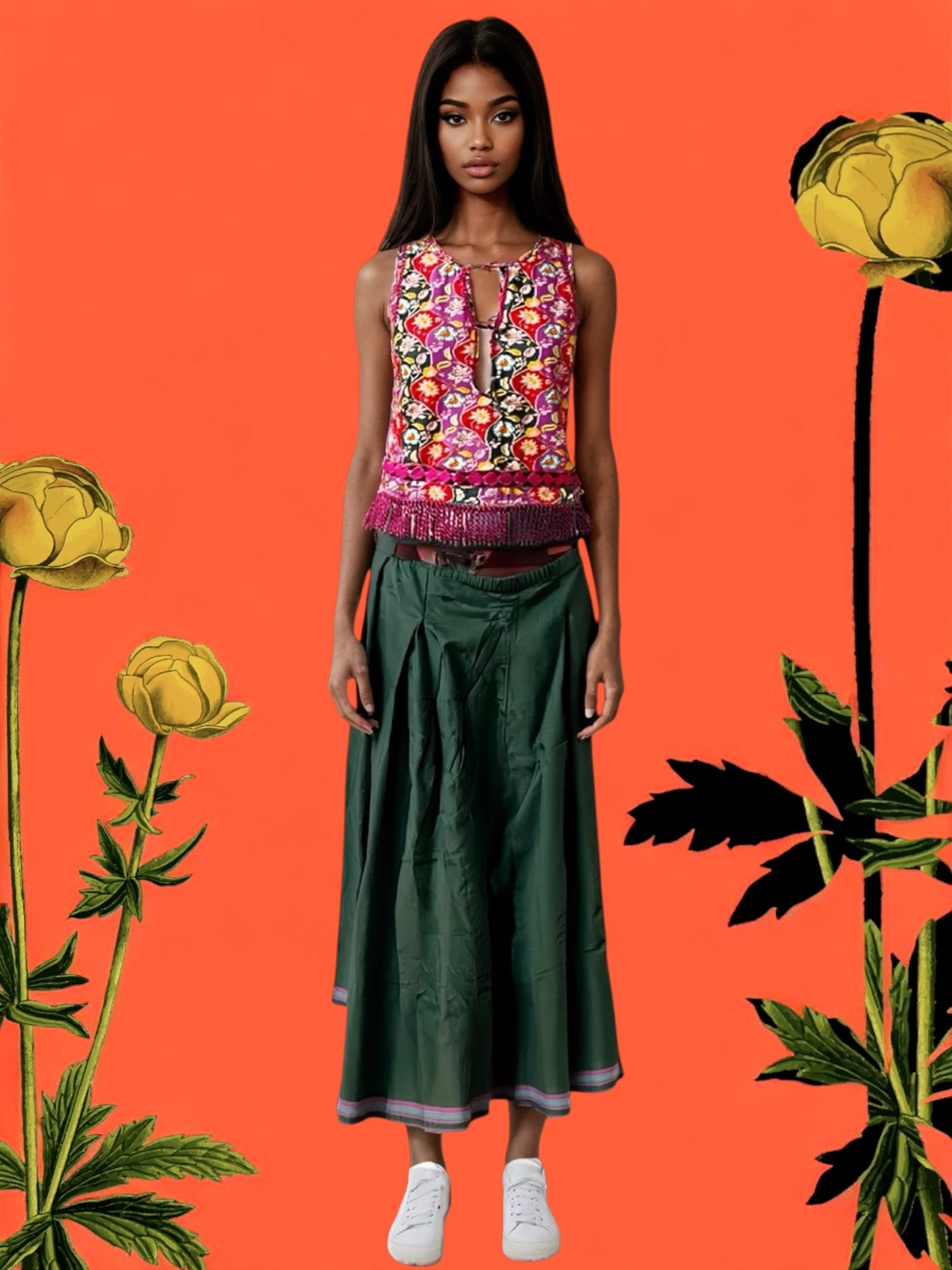 Viscose print top with cotton pants