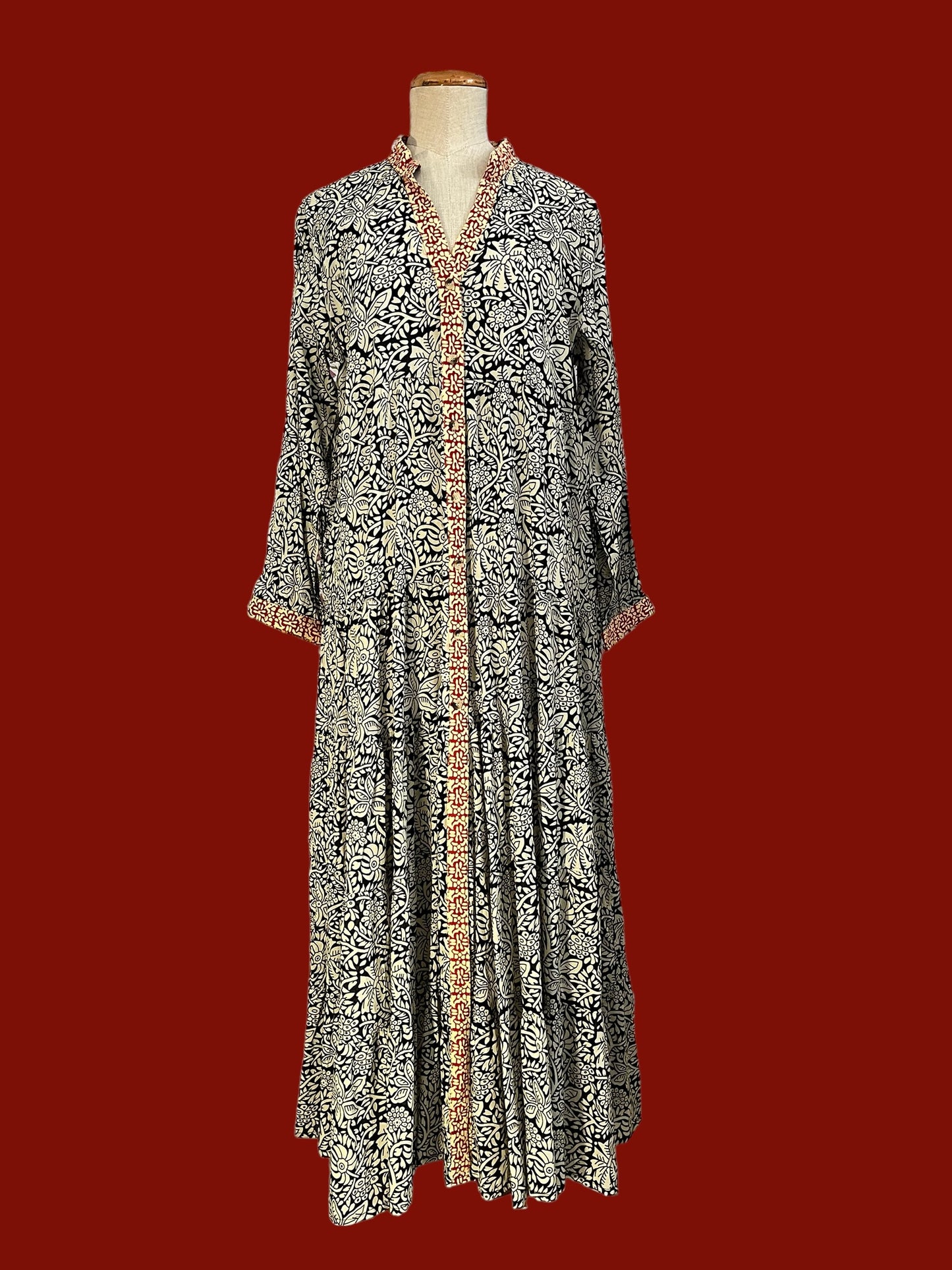 Cotton long dress, front buttons