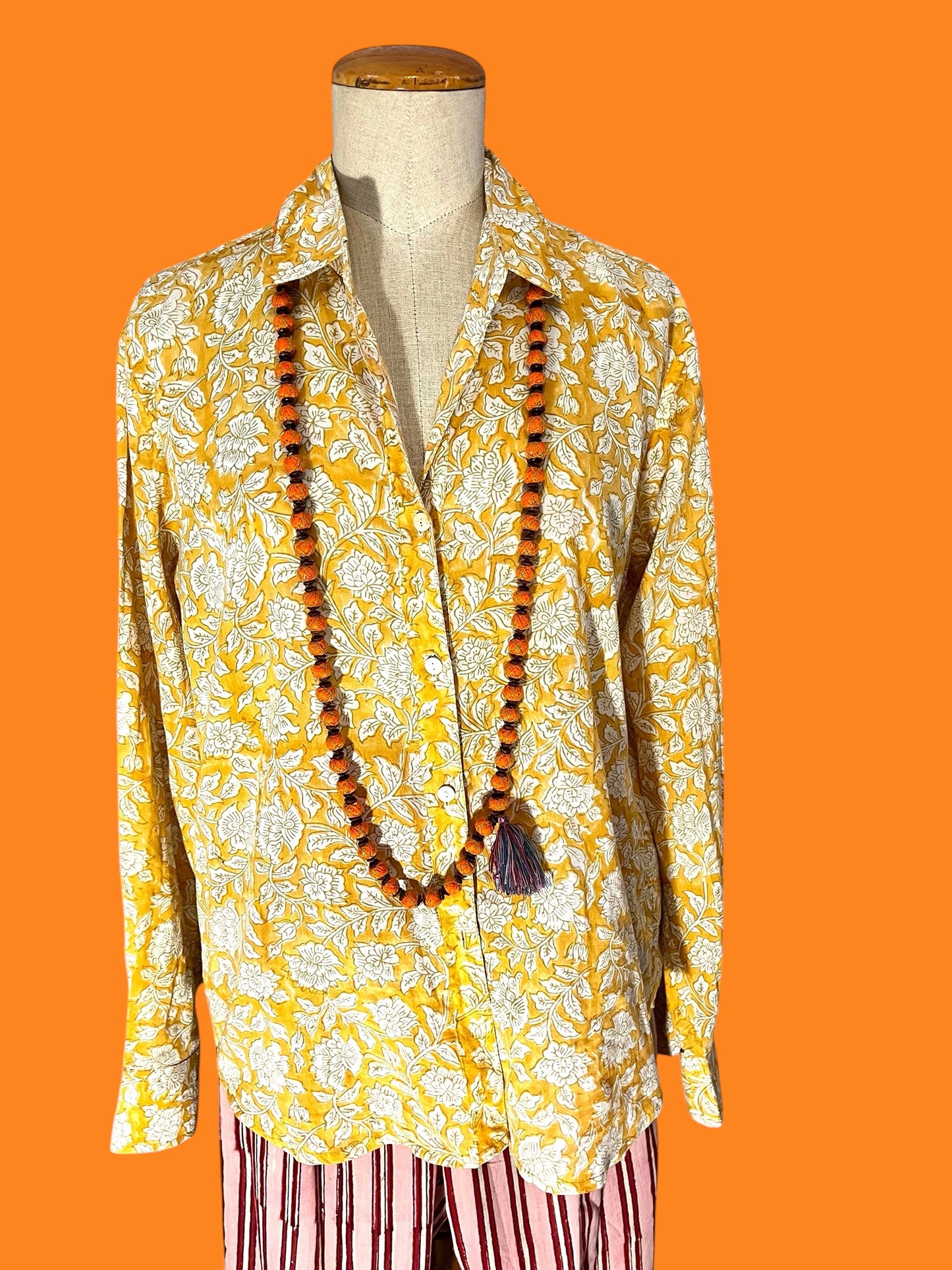 Cotton block print yellow shirt