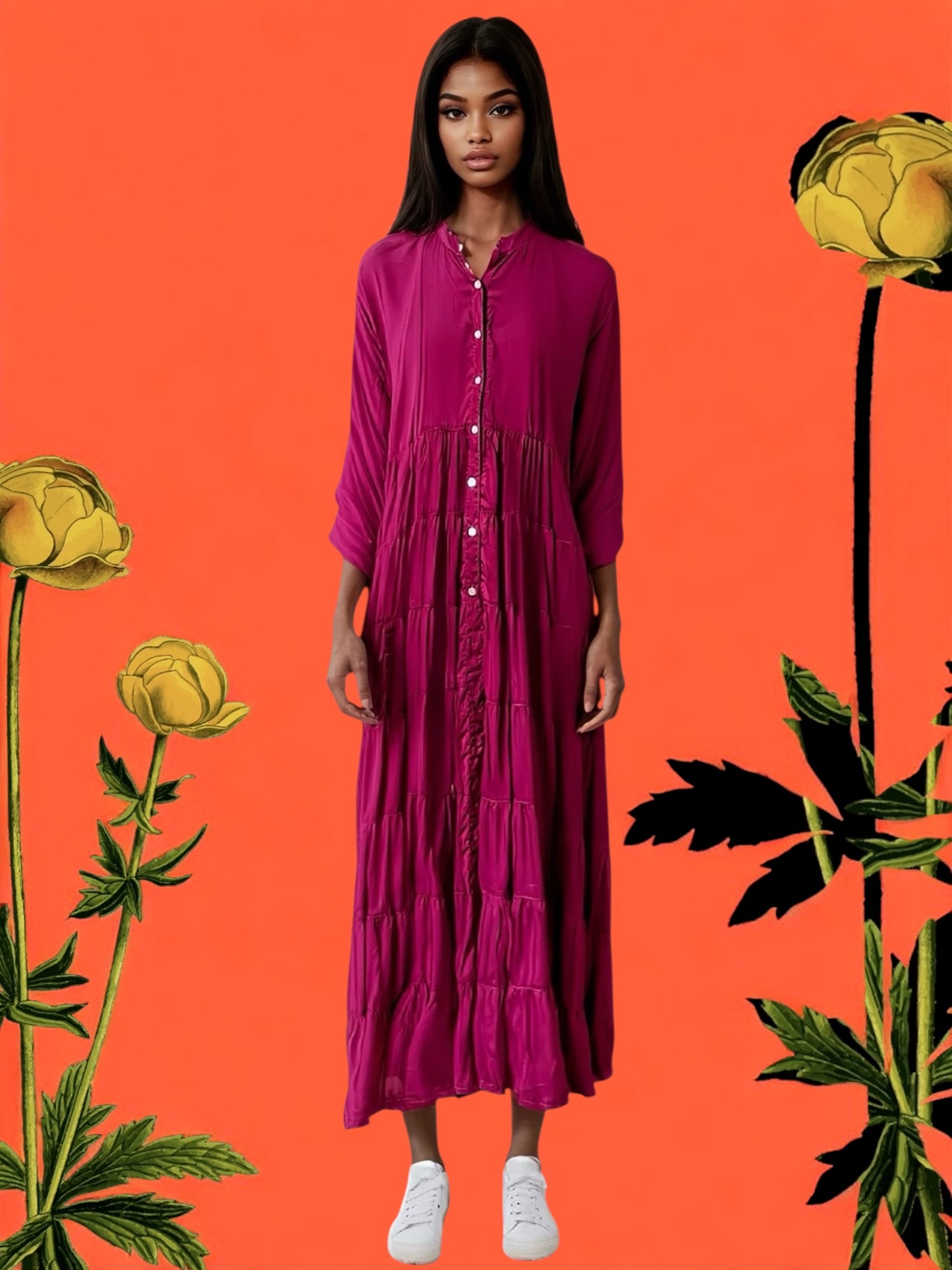 Cotton long mauve dress