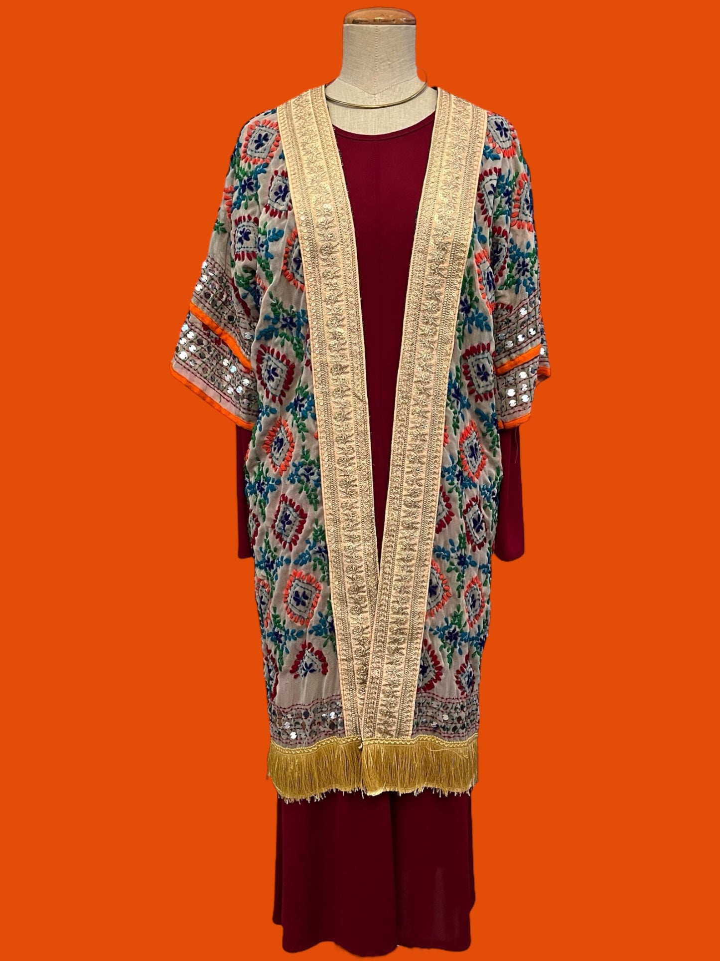 Cotton and gold kimono coat, embroidered
