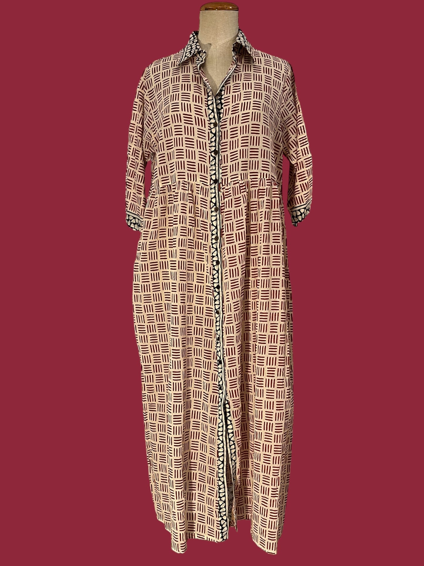 Cotton long dress, front buttons