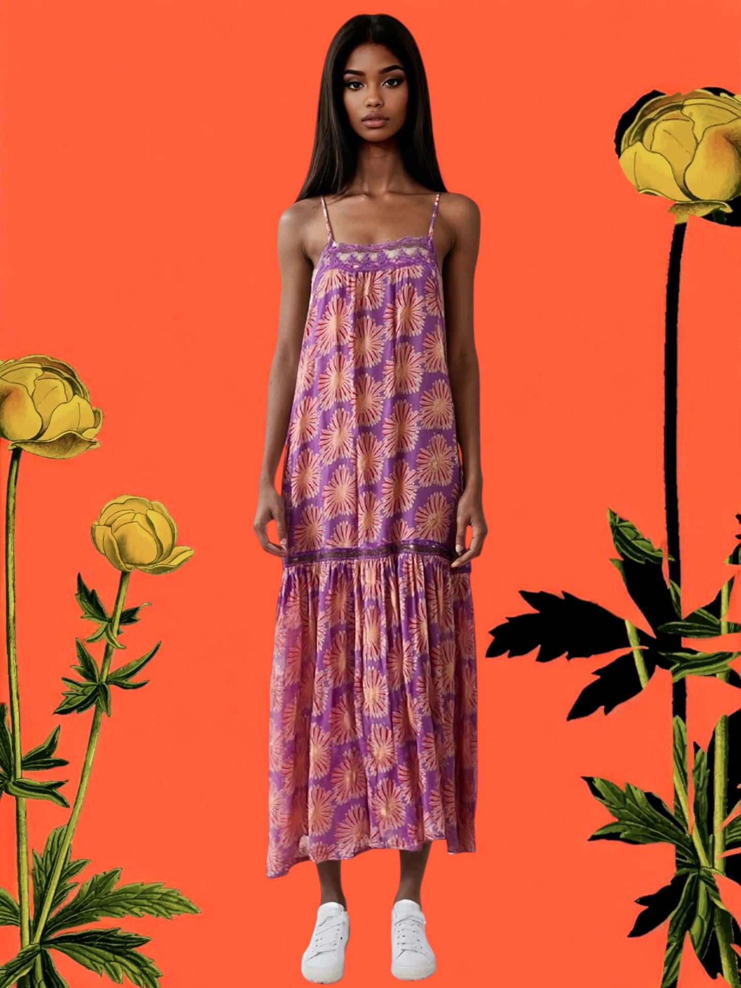 Viscose print long dress