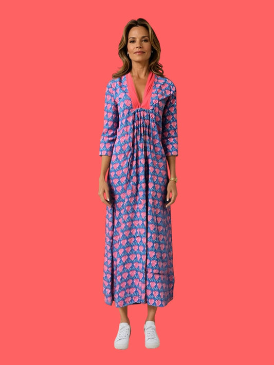 Cotton block print long dress